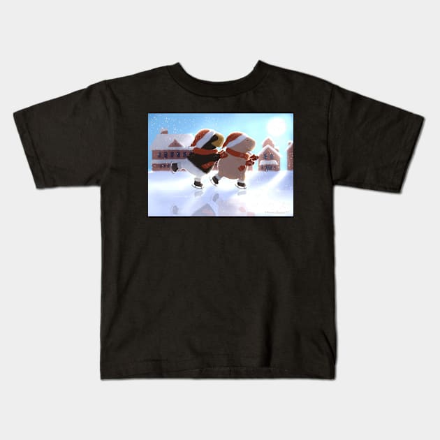 Guinea pigs ice skating Kids T-Shirt by Mondesign26 